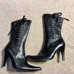White House Black Market Black Leather Boots Size 38